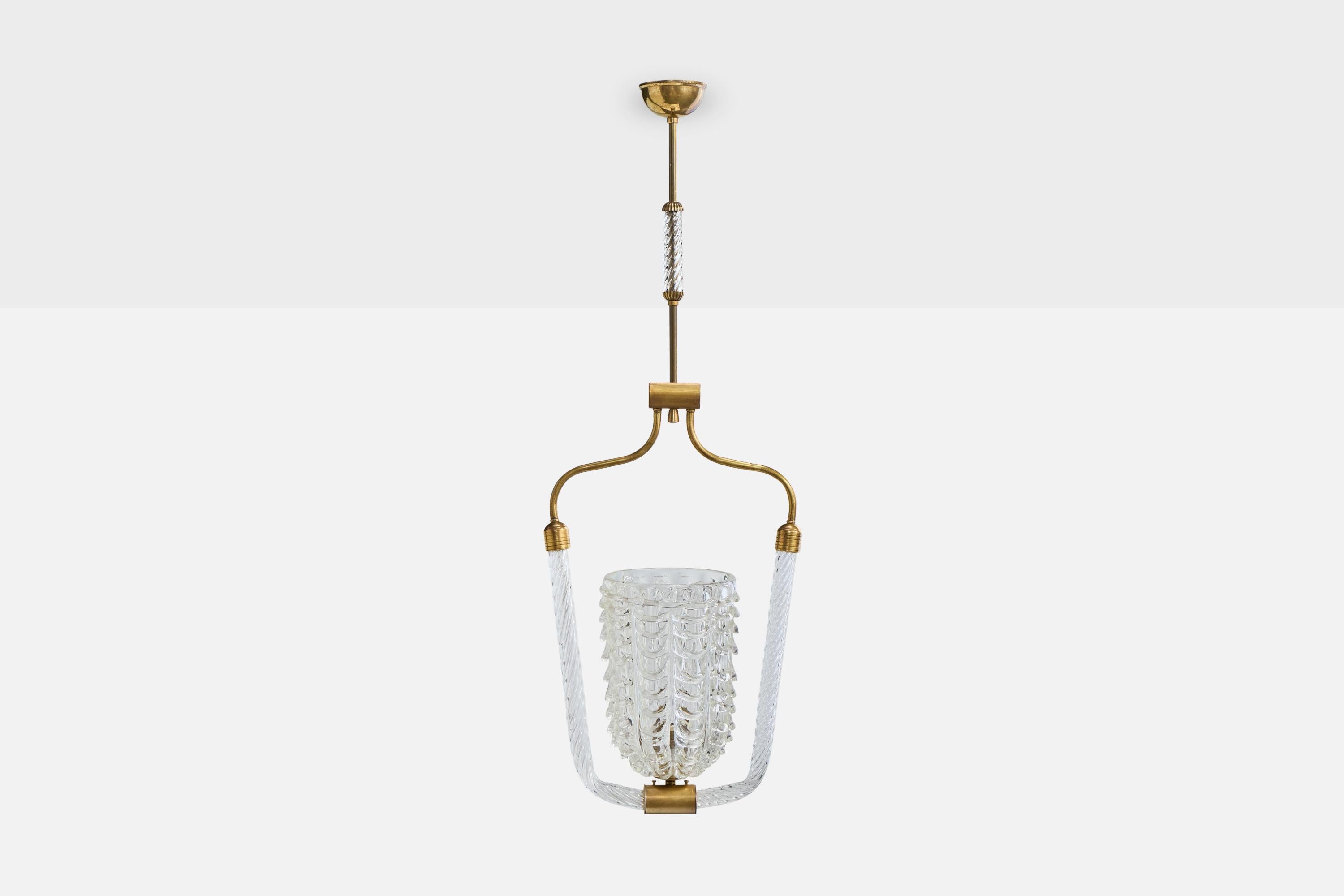 Mid-Century moderno Designer italiano, lampada a sospensione, vetro, ottone, Italia, anni '40 in vendita