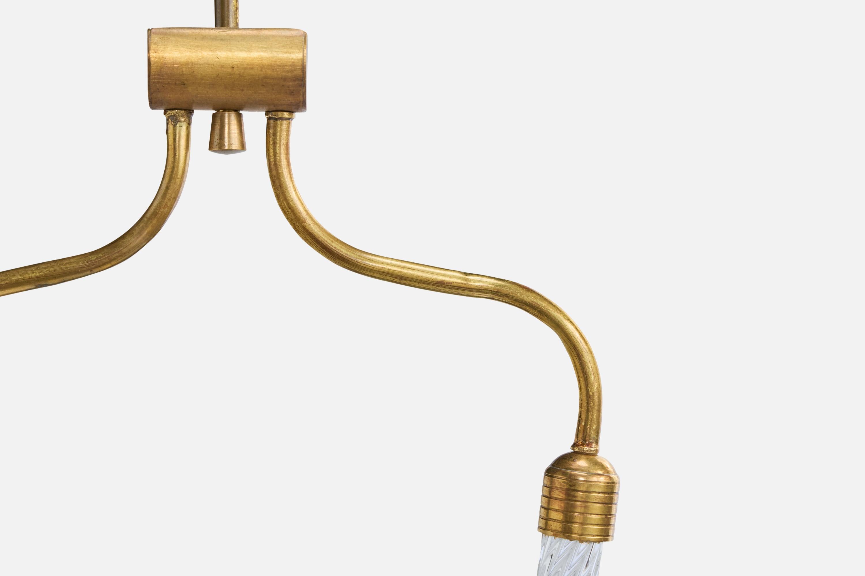 Designer italiano, lampada a sospensione, vetro, ottone, Italia, anni '40 in vendita 1