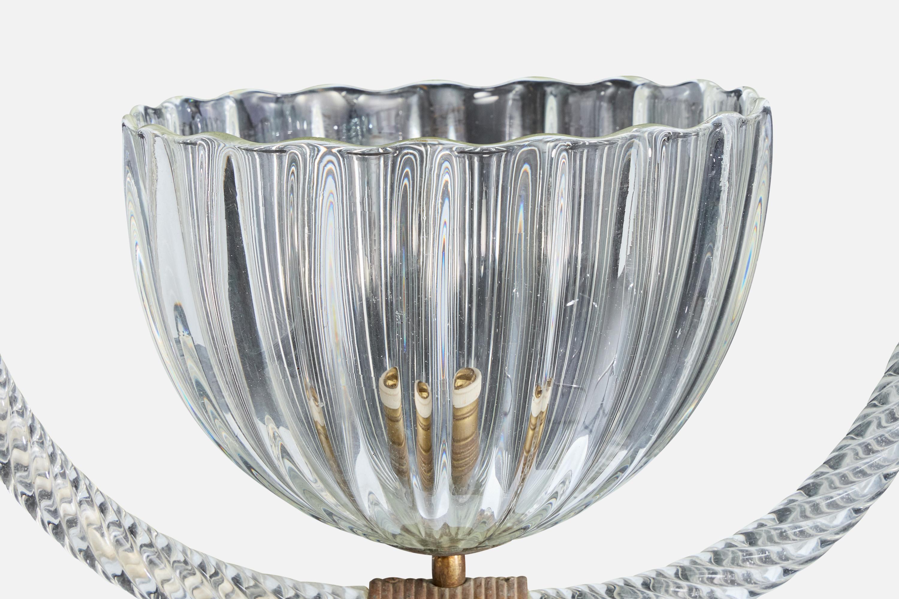 Designer italiano, lampada a sospensione, vetro, ottone, Italia, anni '40 in vendita 1