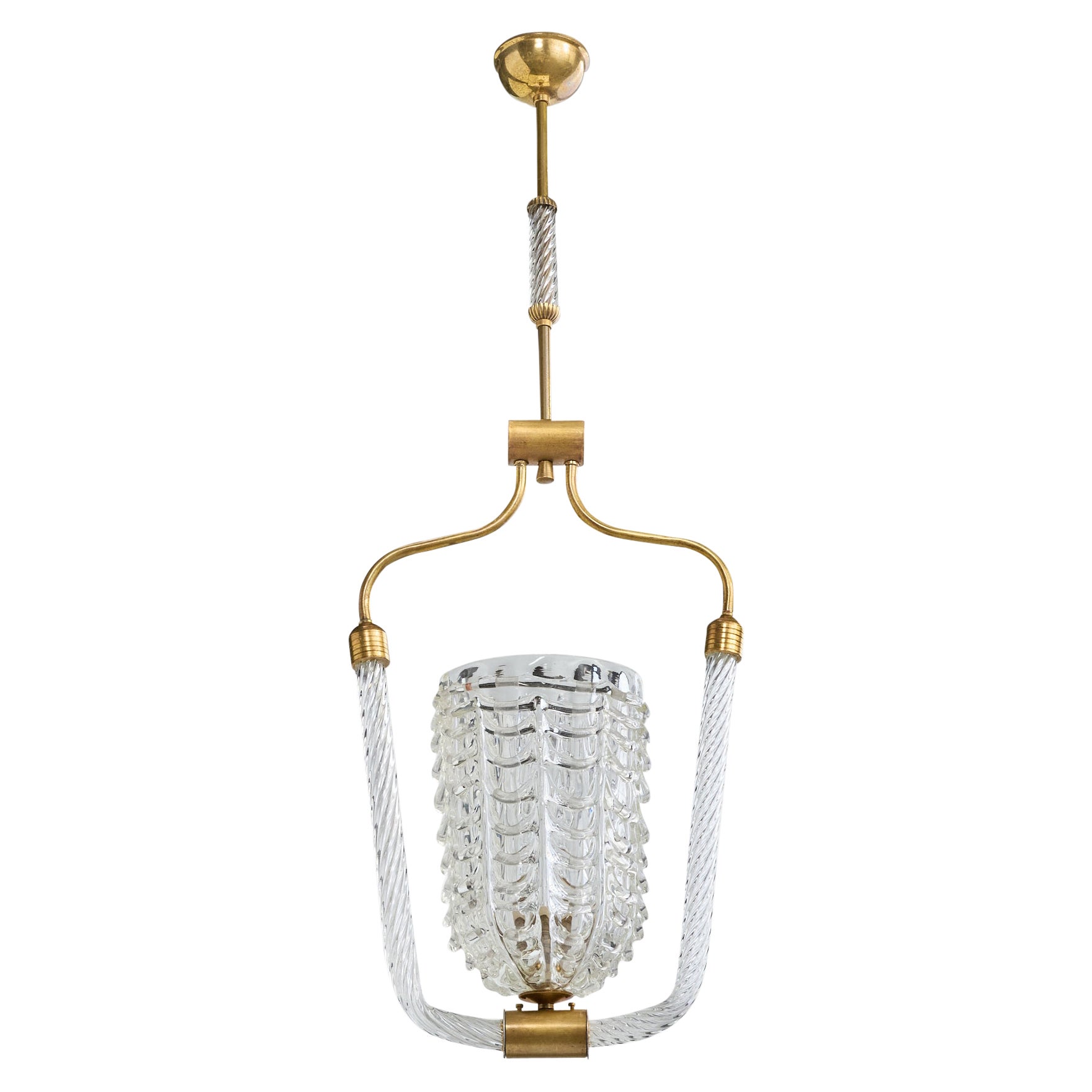 Designer italiano, lampada a sospensione, vetro, ottone, Italia, anni '40