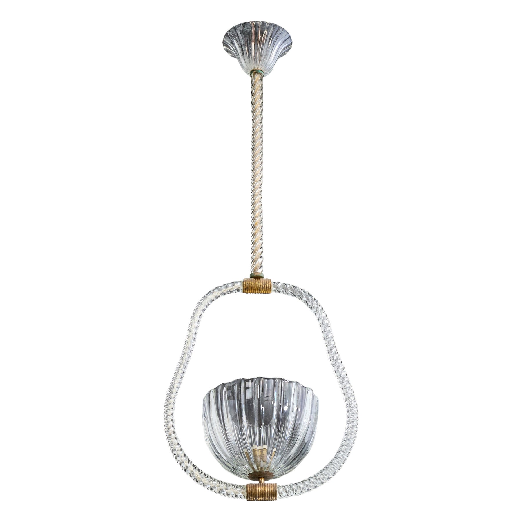 Designer italiano, lampada a sospensione, vetro, ottone, Italia, anni '40