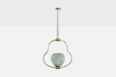 Italian Designer, Pendant Light, Glass, Brass, Italy, 1950s