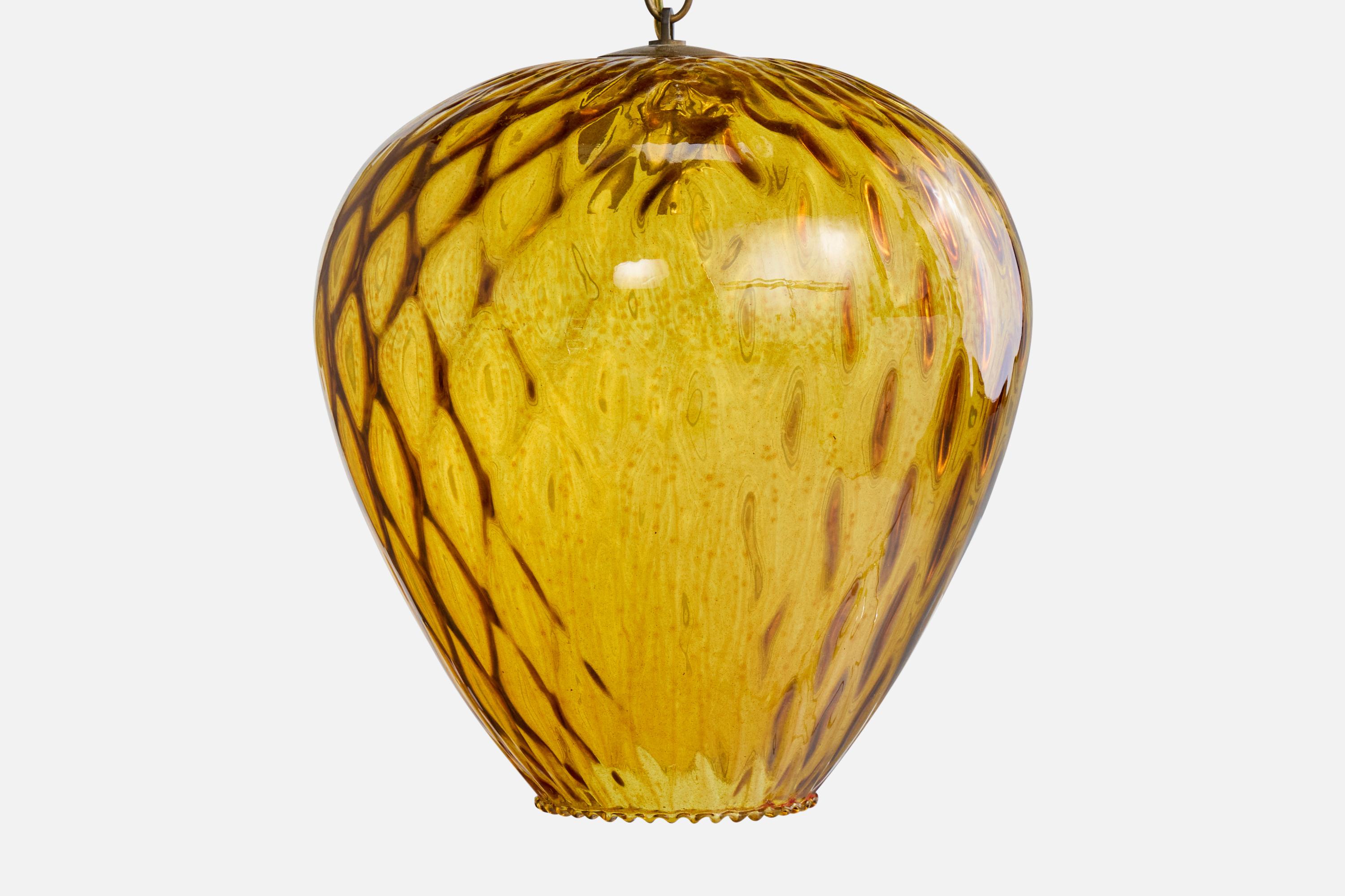 Mid-20th Century Italian Designer, Pendant Light, Glass, Brass, Italy, 1950s For Sale