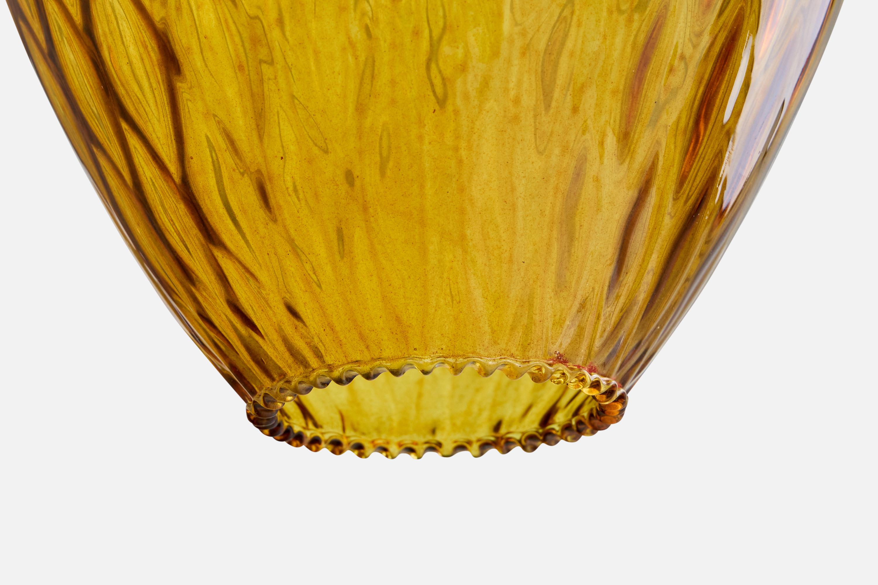Italian Designer, Pendant Light, Glass, Brass, Italy, 1950s For Sale 1