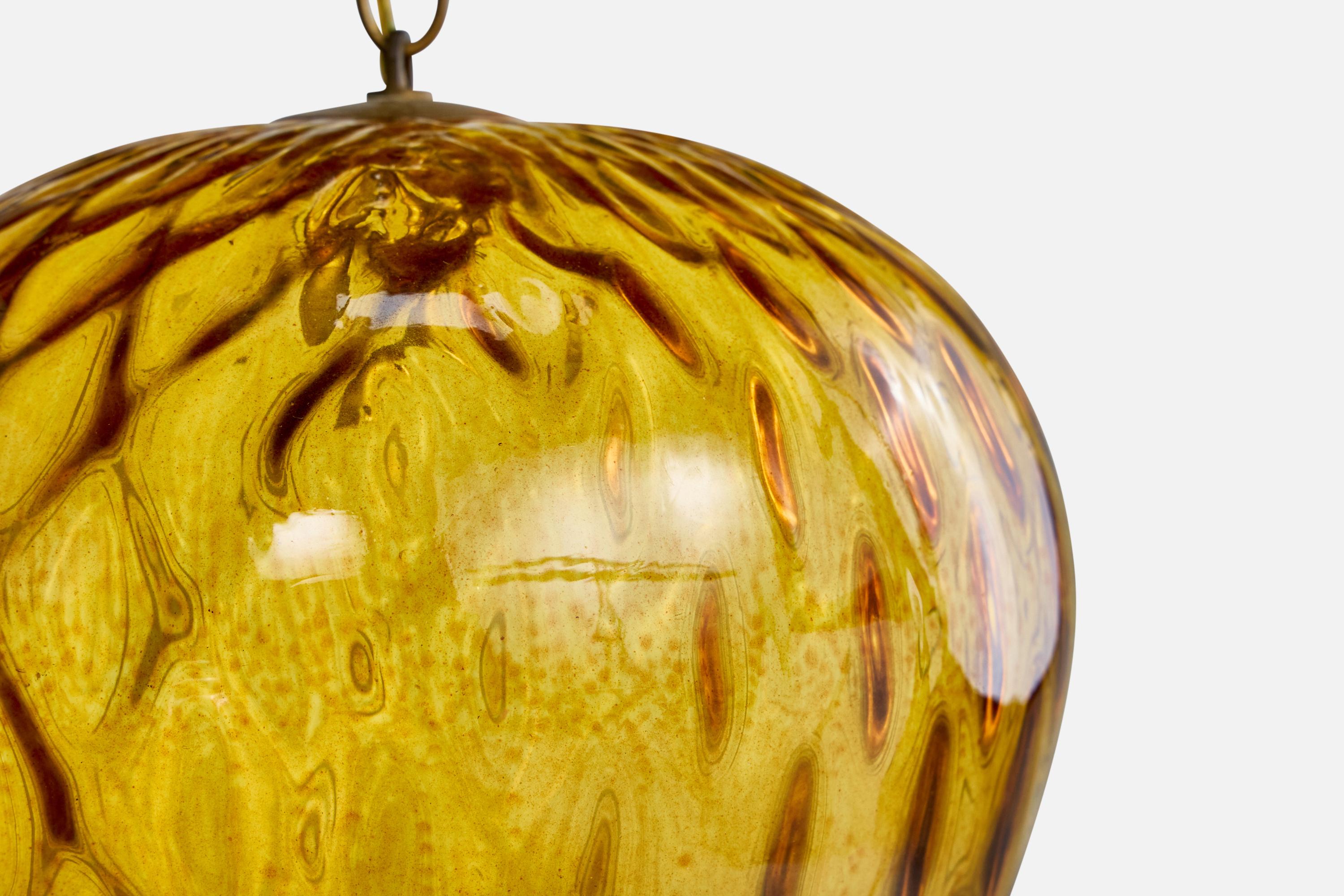 Italian Designer, Pendant Light, Glass, Brass, Italy, 1950s For Sale 2