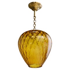 Italian Designer, Pendant Light, Glass, Brass, Italy, 1950s