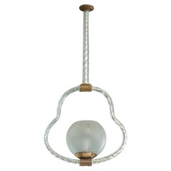 Italian Designer, Pendant Light, Glass, Brass, Italy, 1950s