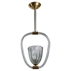 Italian Designer, Pendant Light, Glass, Brass, Italy, 1950s