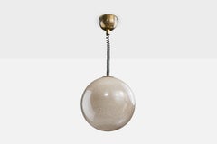 Italian Designer, Pendant Light, Glass, Brass, Italy, 1960s