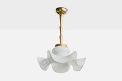 Italian Designer, Pendant Light, Glass, Brass, Italy, 1970s