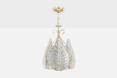 Italian Designer, Pendant Light, Glass, Brass, Italy, 1980s