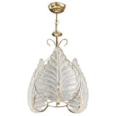 Italian Designer, Pendant Light, Glass, Brass, Italy, 1980s