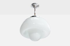 Italian Designer, Pendant Light, Glass, Chrome, Italy, 1960s