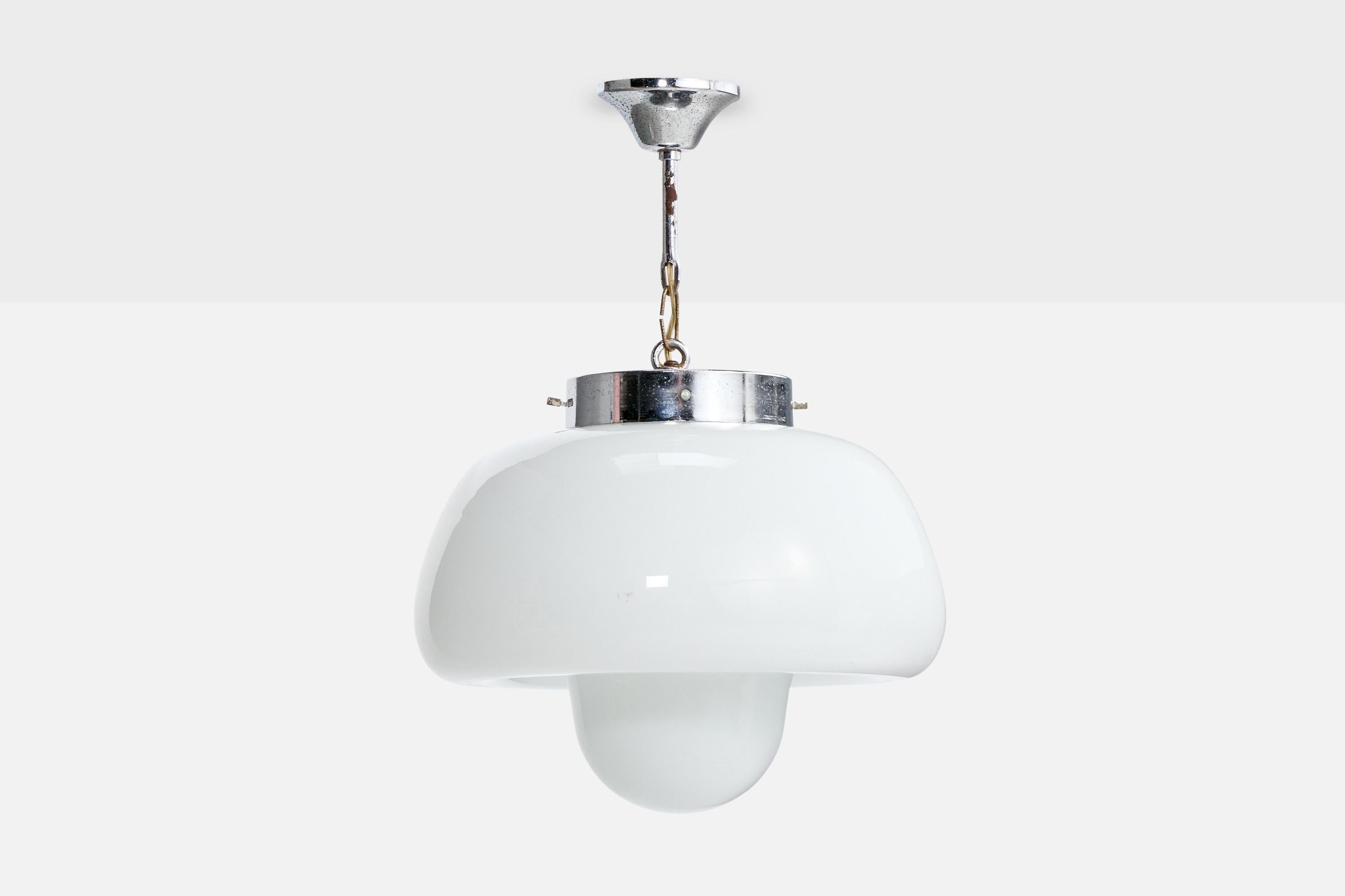 Mid-Century moderno Designer italiano, lampada a sospensione, vetro, cromo, Italia, anni '60 in vendita