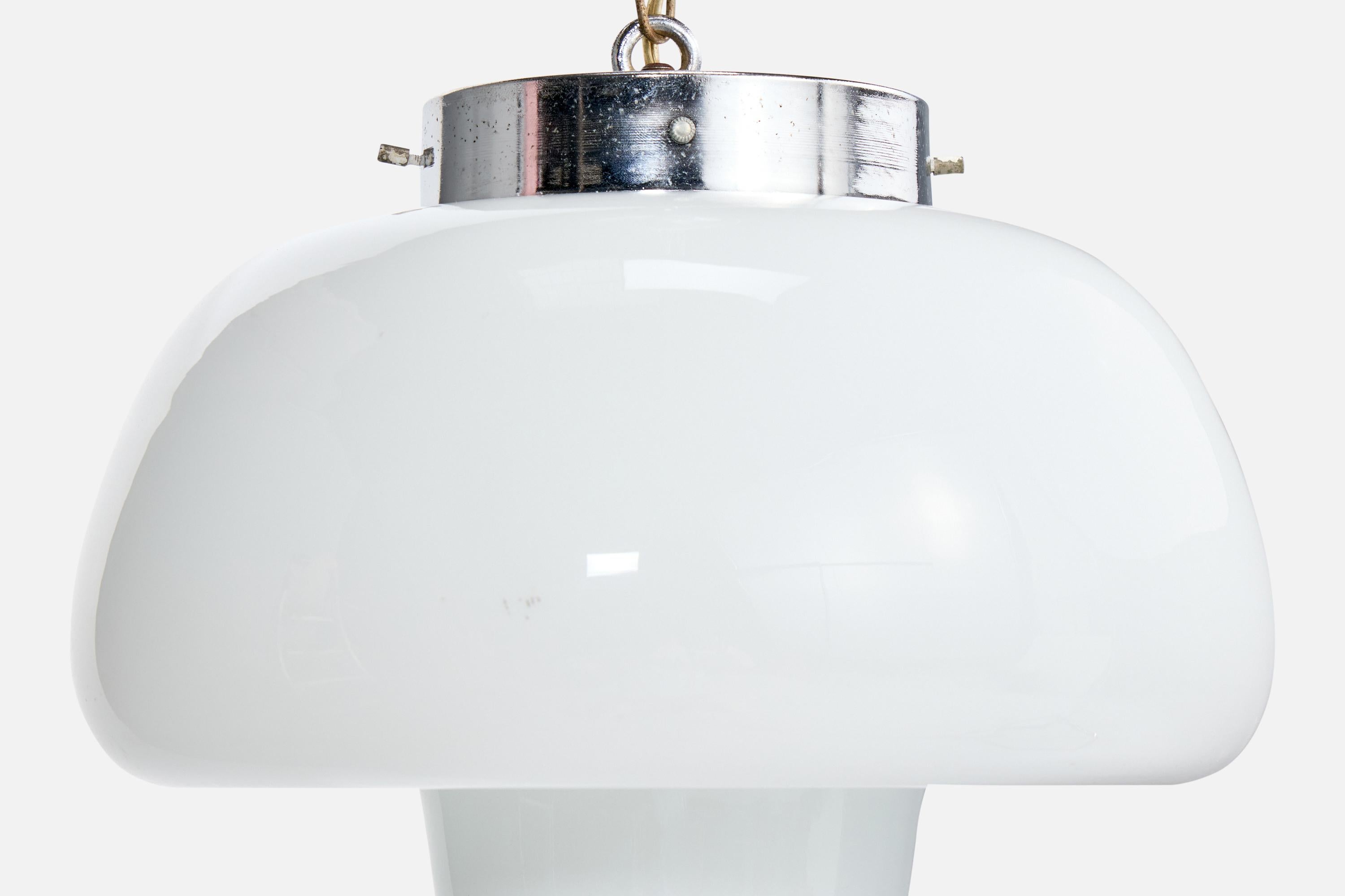 Vetro Designer italiano, lampada a sospensione, vetro, cromo, Italia, anni '60 in vendita