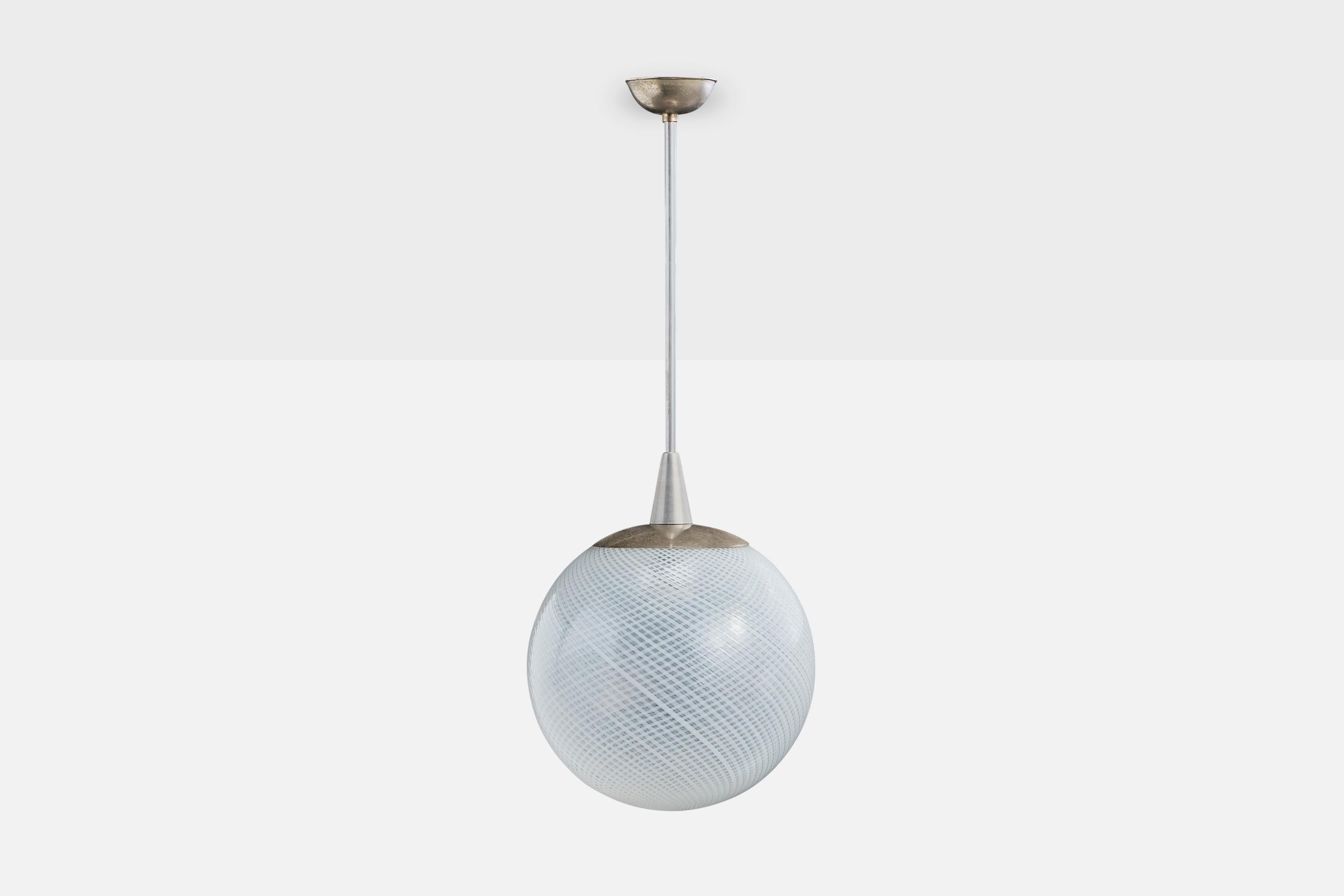 Italienischer Designer, Pendelleuchte, Glas, Metall, Italien, 1940er Jahre (Moderne der Mitte des Jahrhunderts) im Angebot