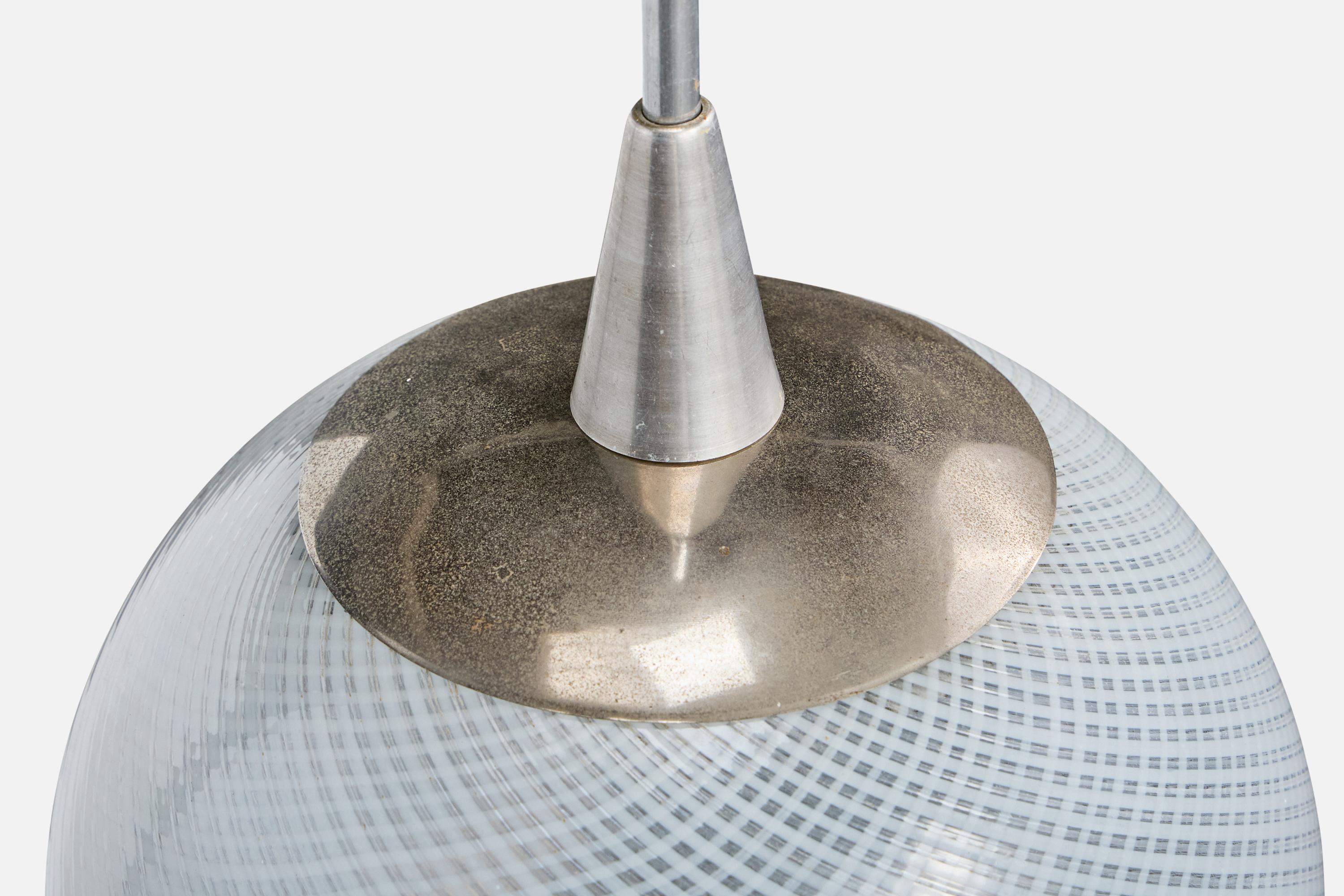 Italienischer Designer, Pendelleuchte, Glas, Metall, Italien, 1940er Jahre im Angebot 2