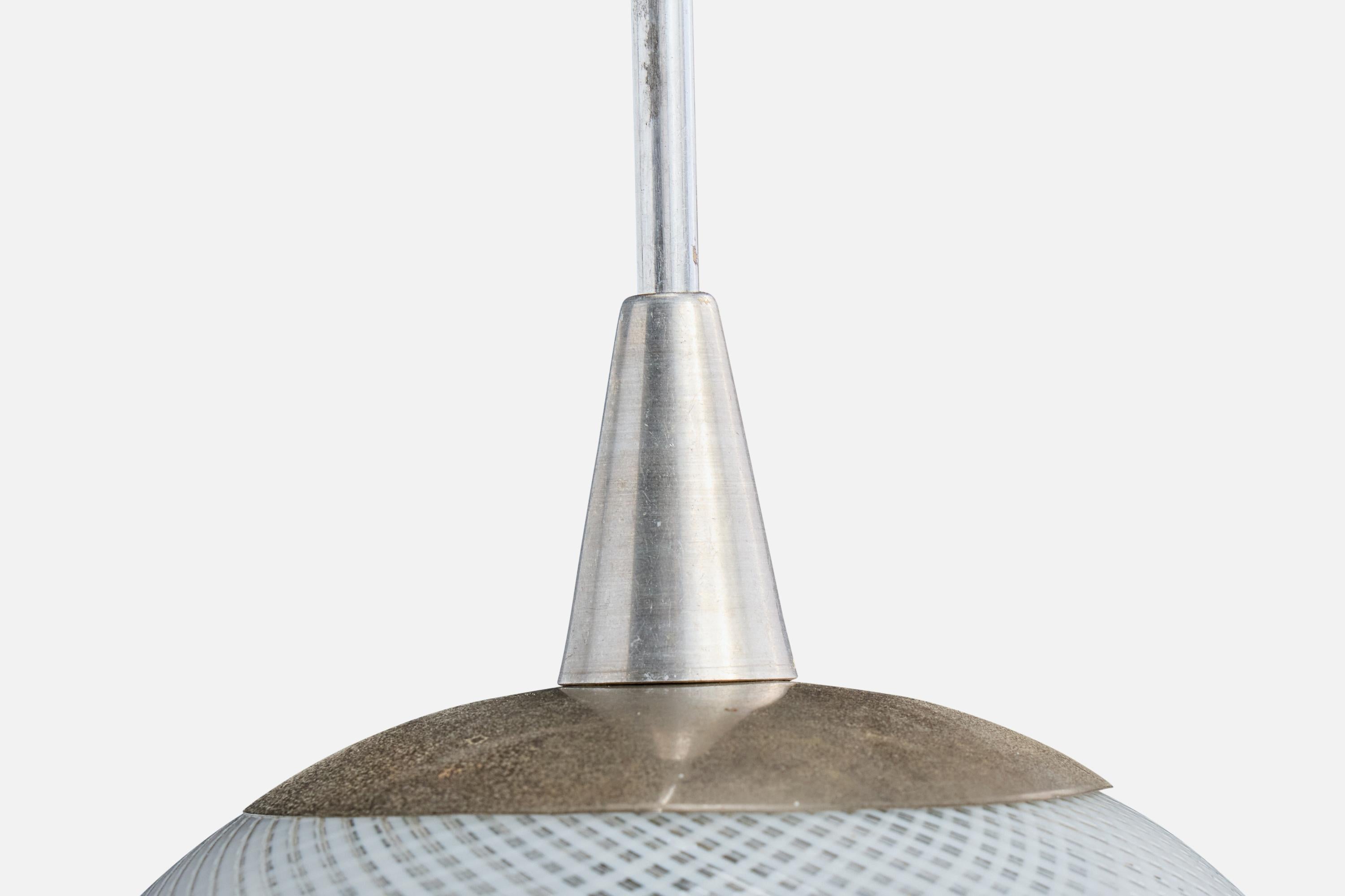 Italienischer Designer, Pendelleuchte, Glas, Metall, Italien, 1940er Jahre im Angebot 3