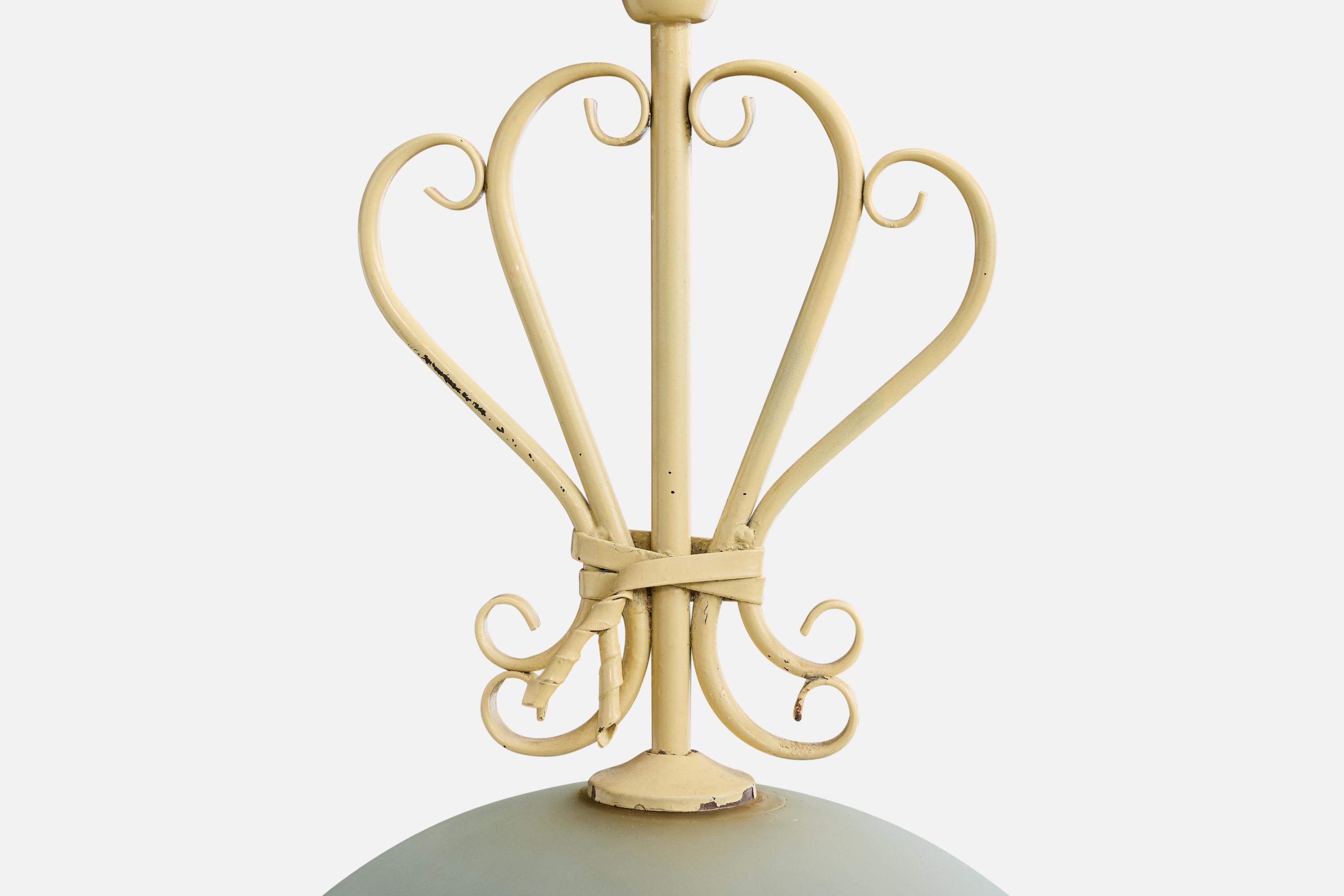 Italienischer Designer, Pendelleuchte, Metall, Glas, Italien, 1940er Jahre im Angebot 1