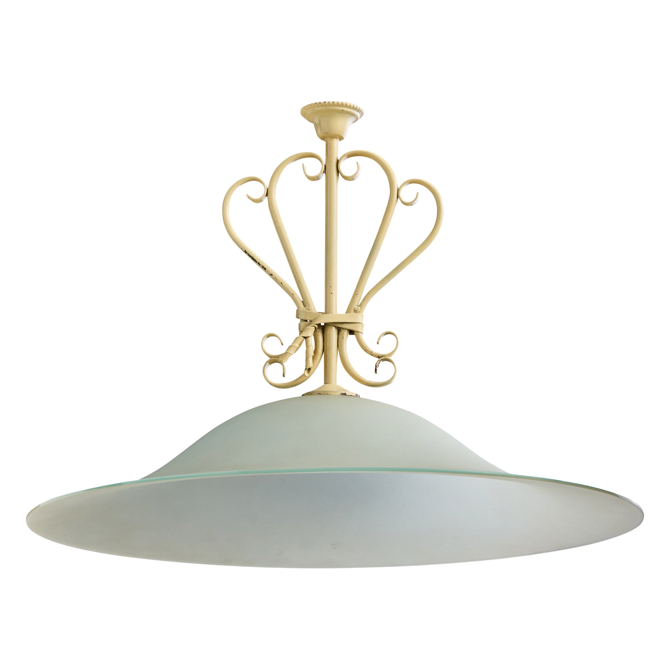 Designer italiano, lampada a sospensione, metallo, vetro, Italia, anni
40