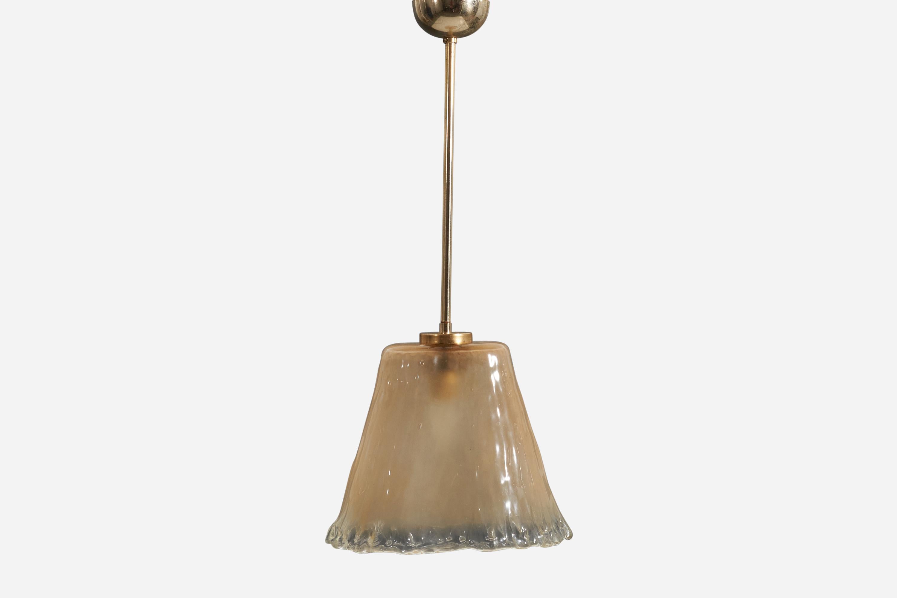 Mid-Century Modern Italian Designer, Pendant Light, Murano Glass, Brass, Italy, 1950s For Sale