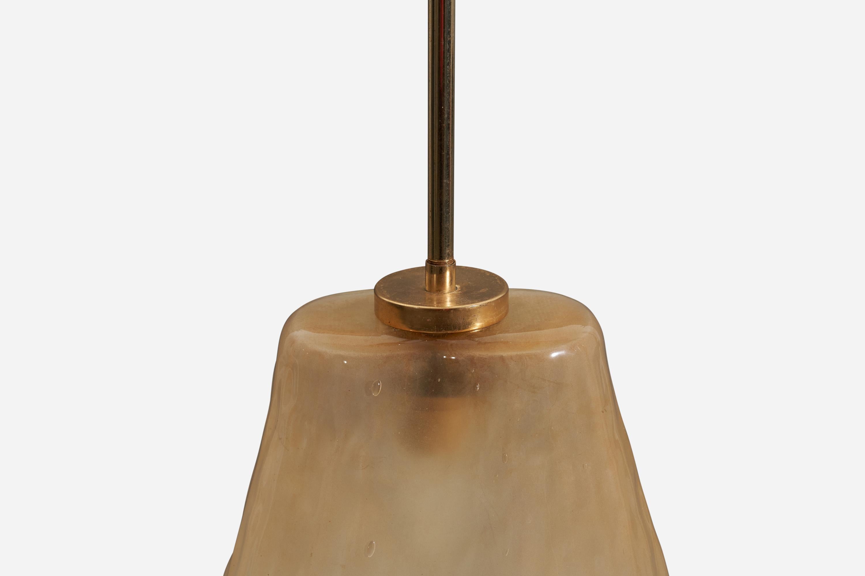 Mid-20th Century Italian Designer, Pendant Light, Murano Glass, Brass, Italy, 1950s For Sale