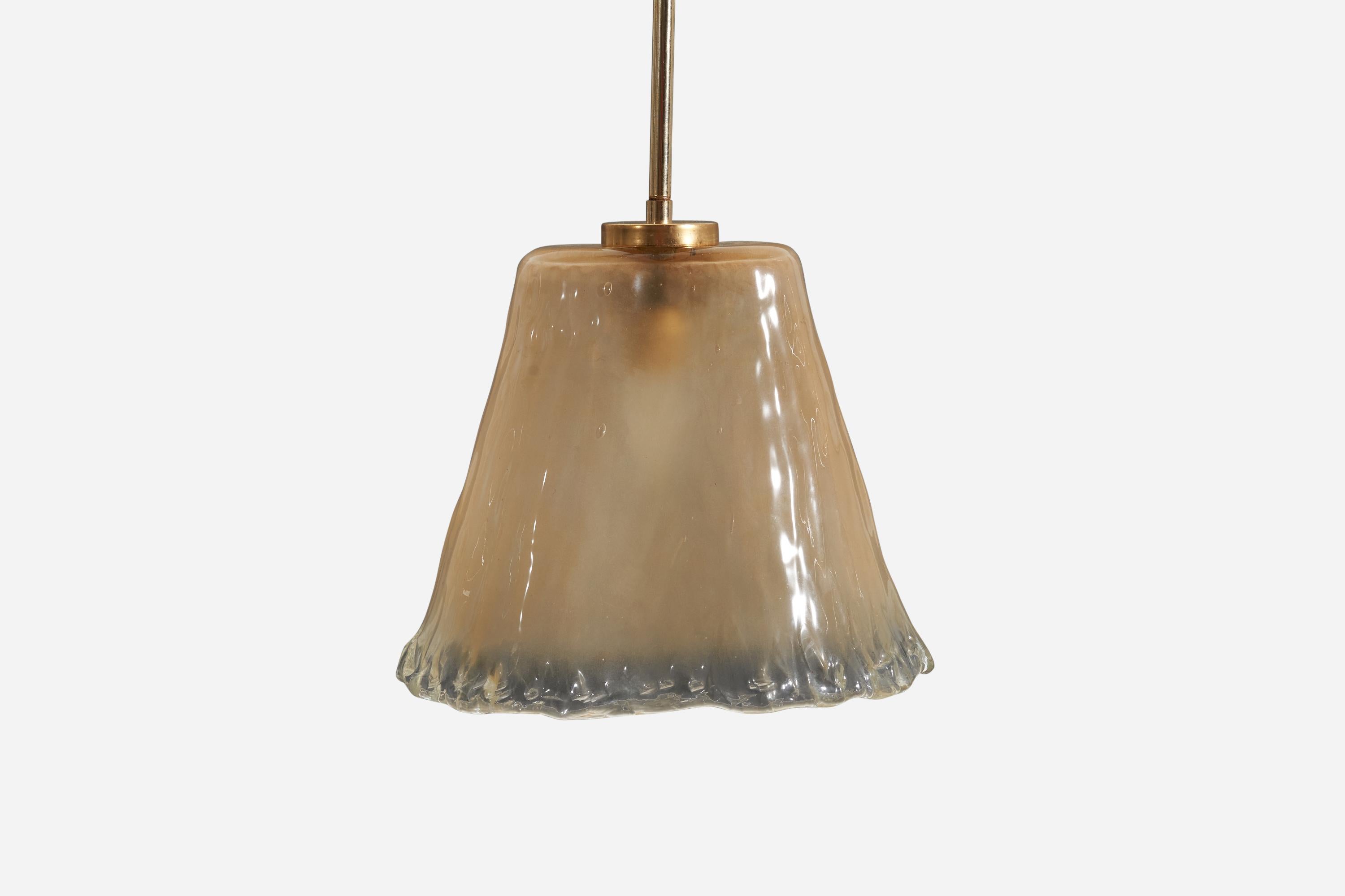 Italian Designer, Pendant Light, Murano Glass, Brass, Italy, 1950s For Sale 1