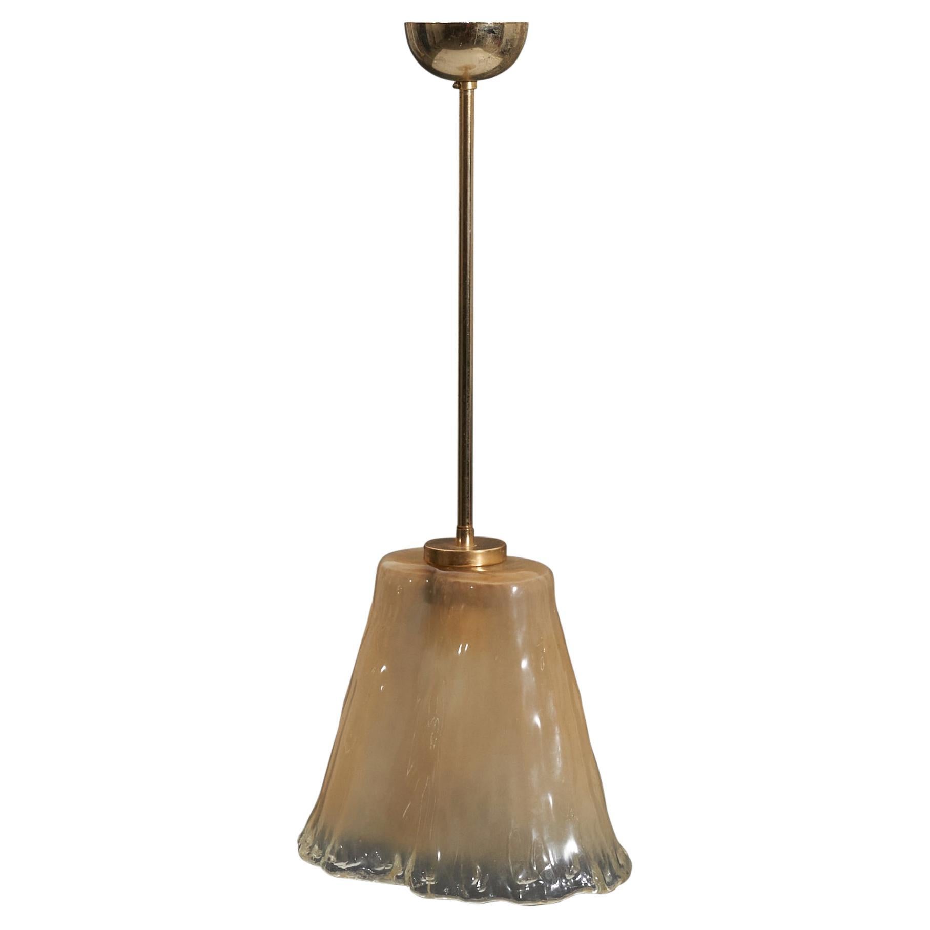 Italian Designer, Pendant Light, Brass, Galvanised Steel, Glass, Italy