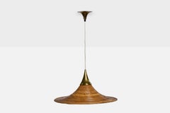 Italienischer Designer, Pendelleuchte, Rattan, Messing, Italien, 1970er