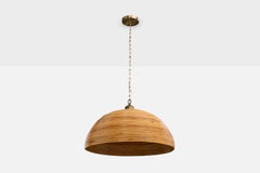 Italian Designer, Pendant Light, Rattan, Brass, Italy, 1970s