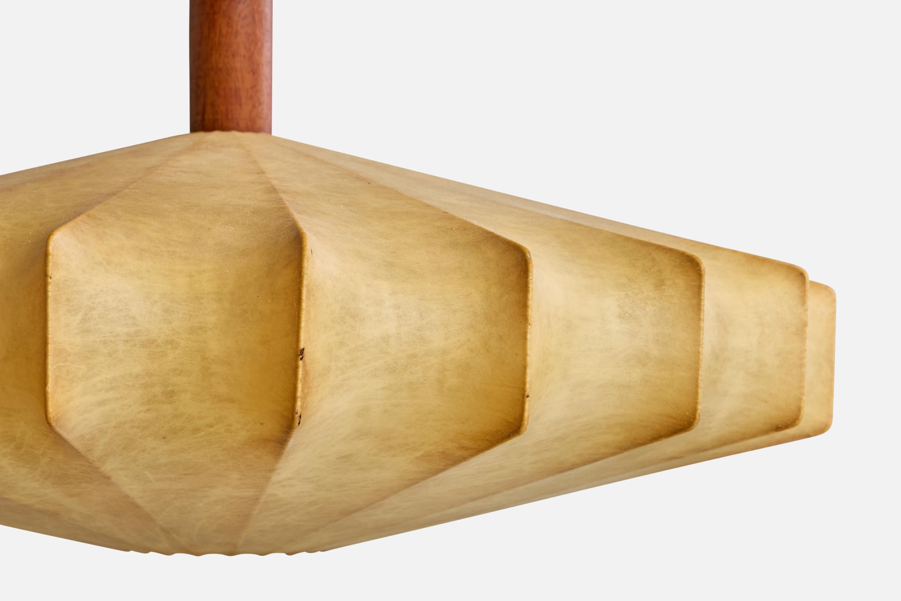 Italian Designer, Pendant Light, Teak, Resin, Italy, 1960s For Sale 2