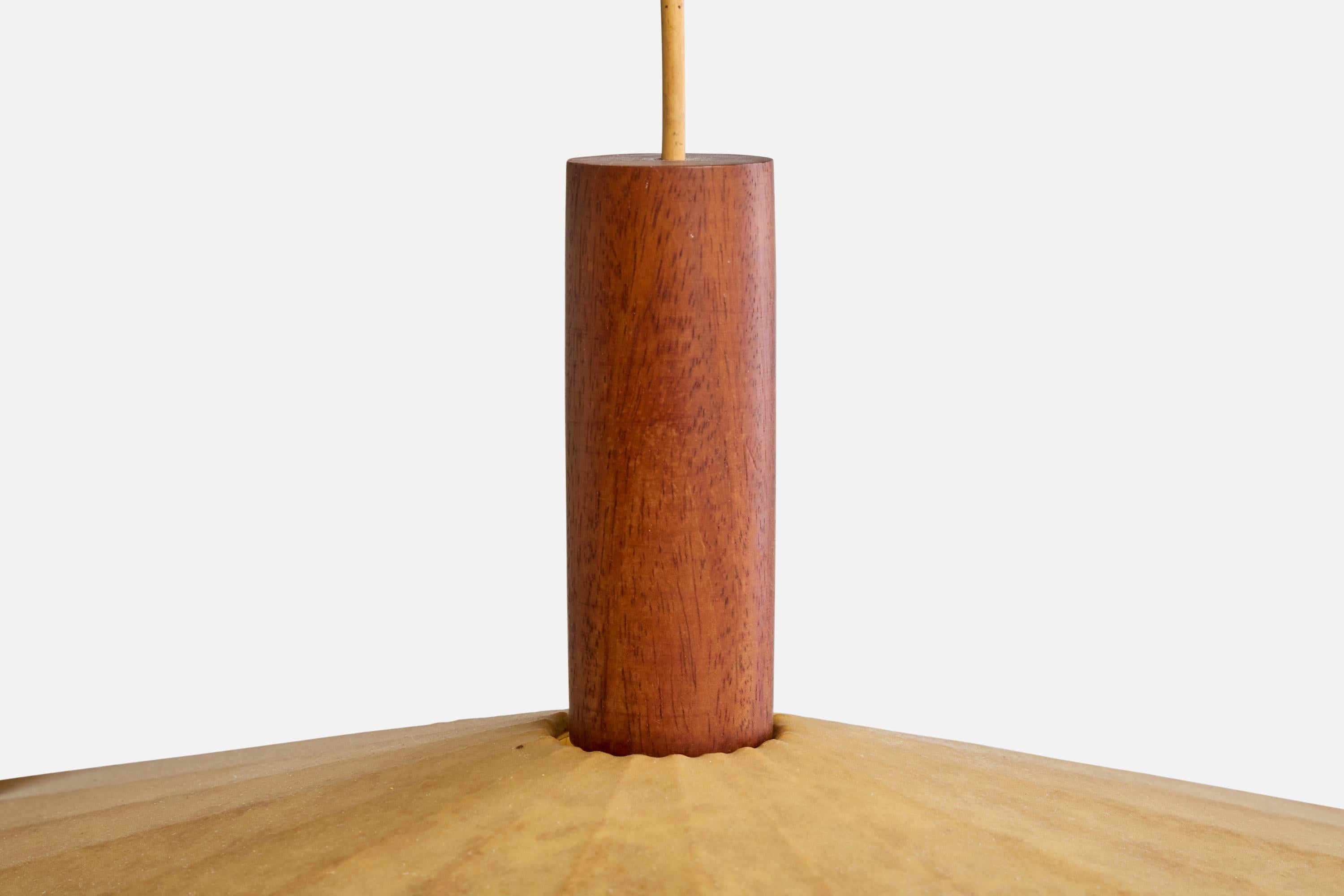 Italian Designer, Pendant Light, Teak, Resin, Italy, 1960s For Sale 4