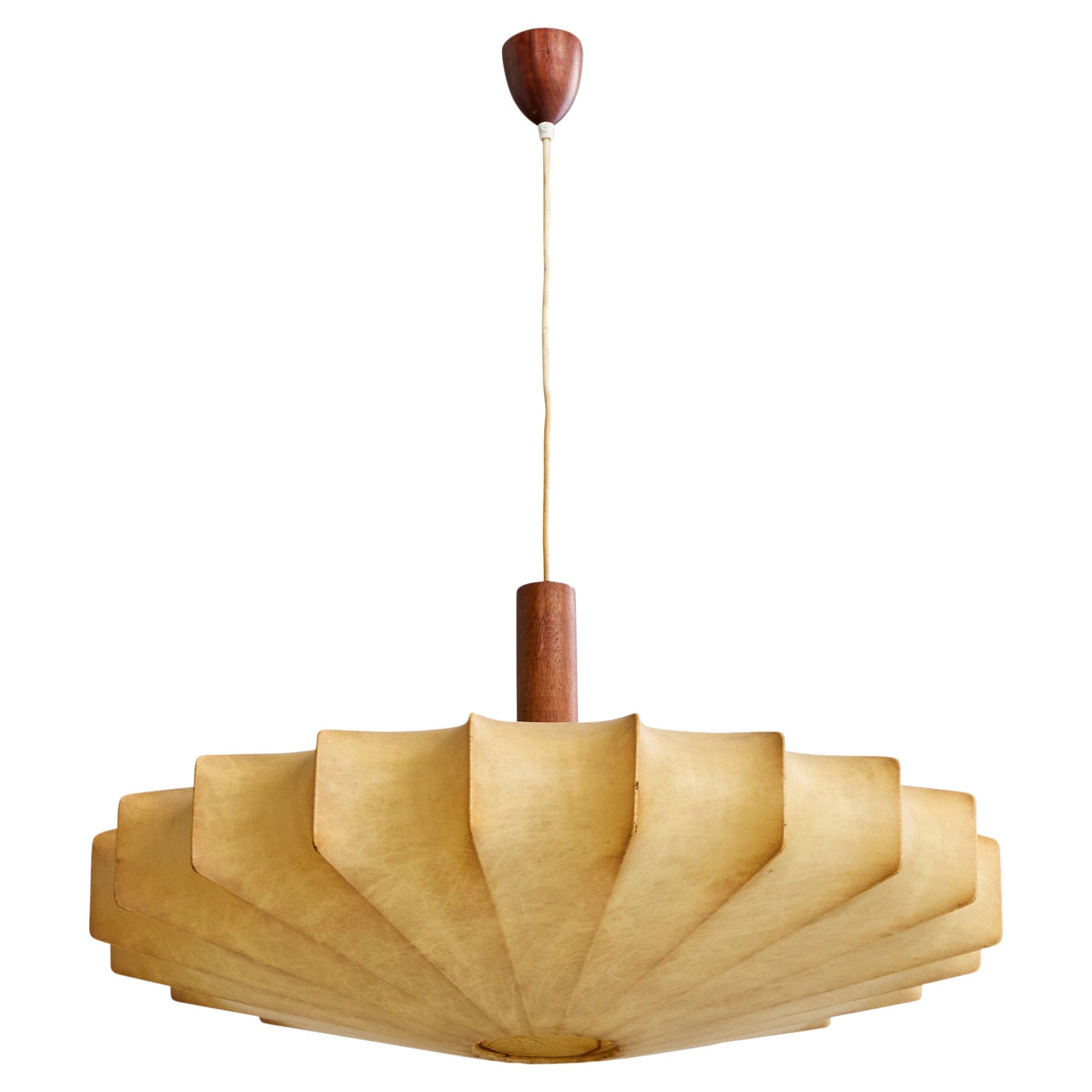 Italian Designer, Pendant Light, Teak, Resin, Italy, 1960s For Sale