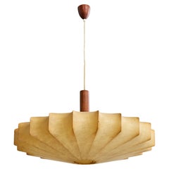 Italian Designer, Pendant Light, Teak, Resin, Italy, 1960s