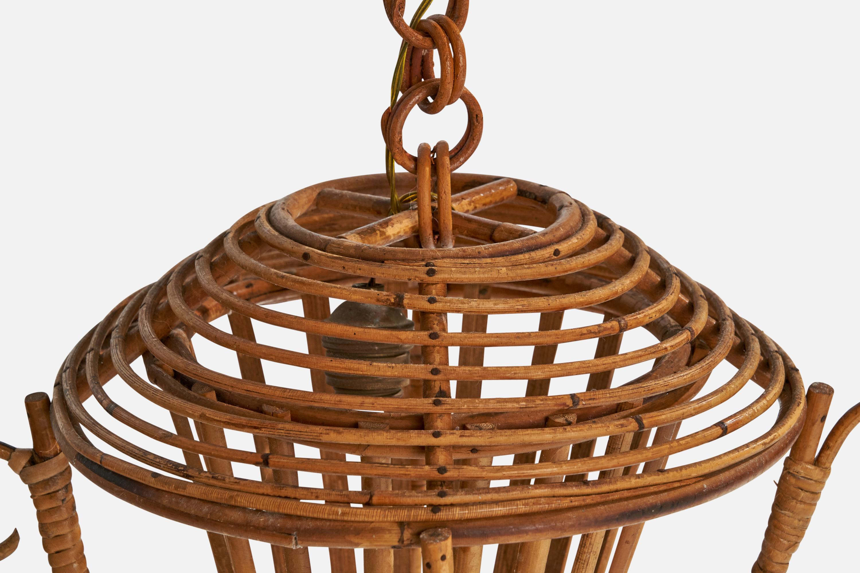 Italienischer Designer, Pendelleuchten, Bambus, Rattan, Messing, Italien, 1980er im Angebot 6