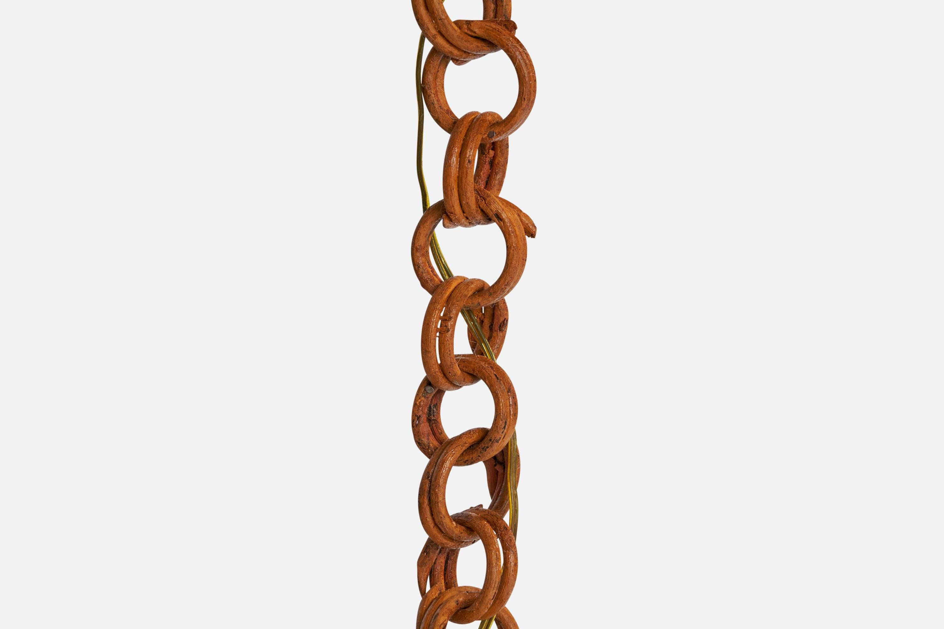 Italienischer Designer, Pendelleuchten, Bambus, Rattan, Messing, Italien, 1980er im Angebot 7