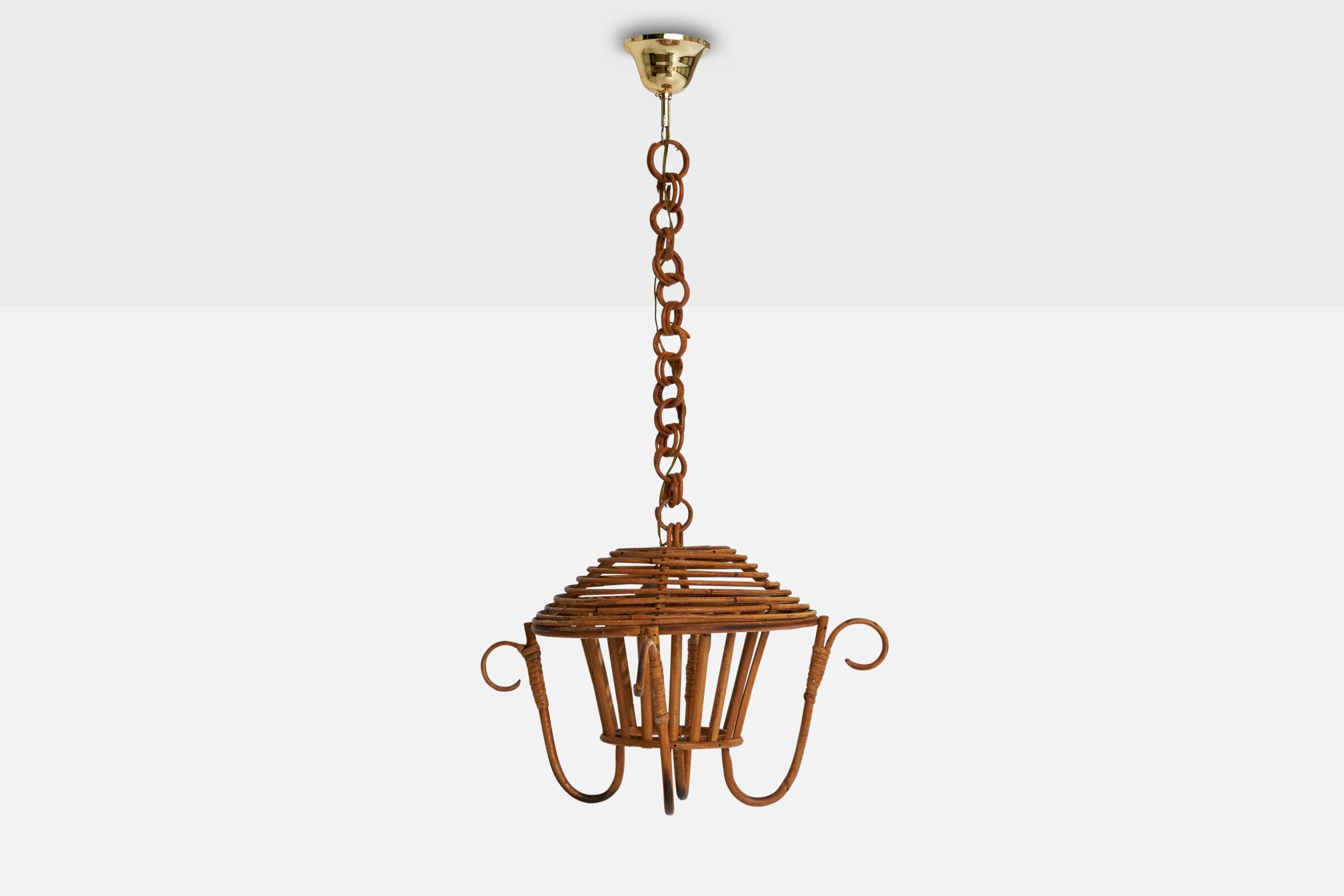 Italienischer Designer, Pendelleuchten, Bambus, Rattan, Messing, Italien, 1980er im Angebot 2