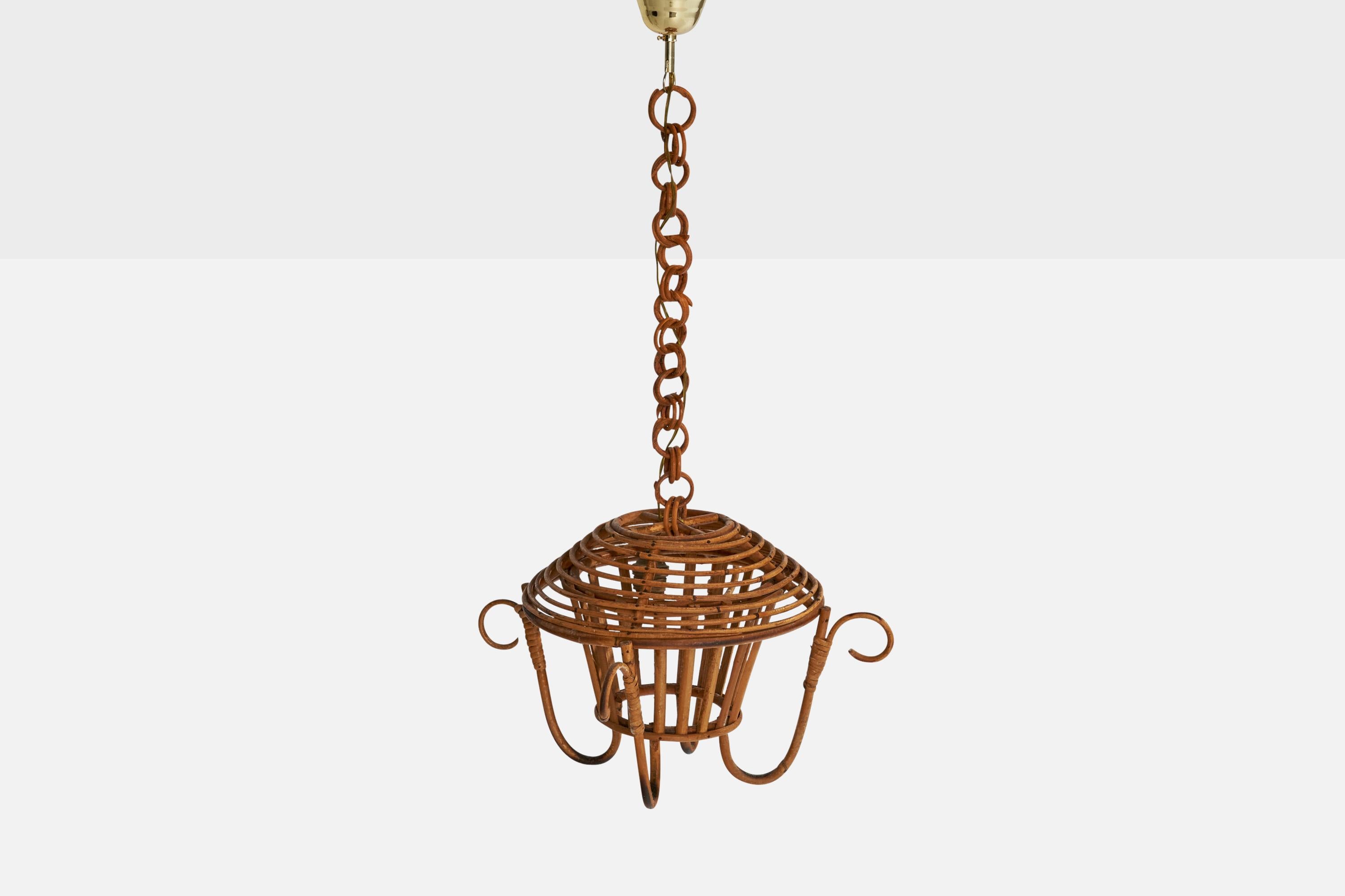 Italienischer Designer, Pendelleuchten, Bambus, Rattan, Messing, Italien, 1980er im Angebot 3