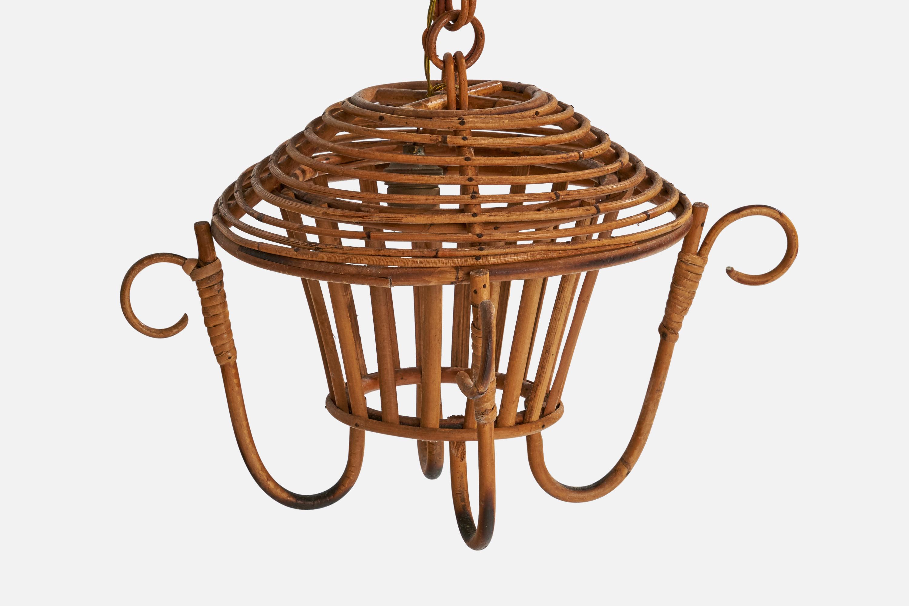Italienischer Designer, Pendelleuchten, Bambus, Rattan, Messing, Italien, 1980er im Angebot 4