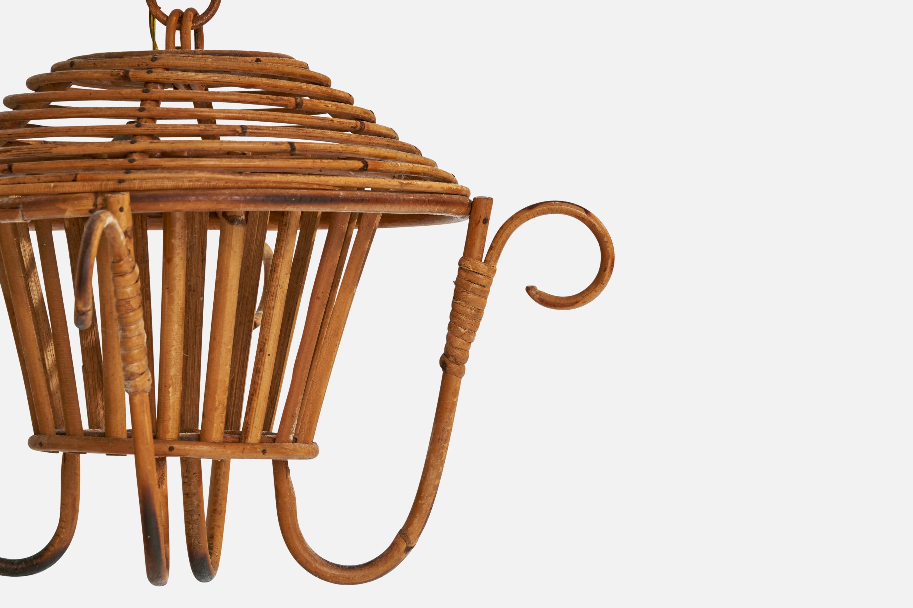 Italienischer Designer, Pendelleuchten, Bambus, Rattan, Messing, Italien, 1980er im Angebot 5