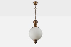 Italian Designer, Pendant Lights, Brass, Glass, Italy, 1950s