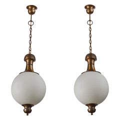 Designer italiano, lampade a sospensione, ottone, vetro, Italia, anni '50