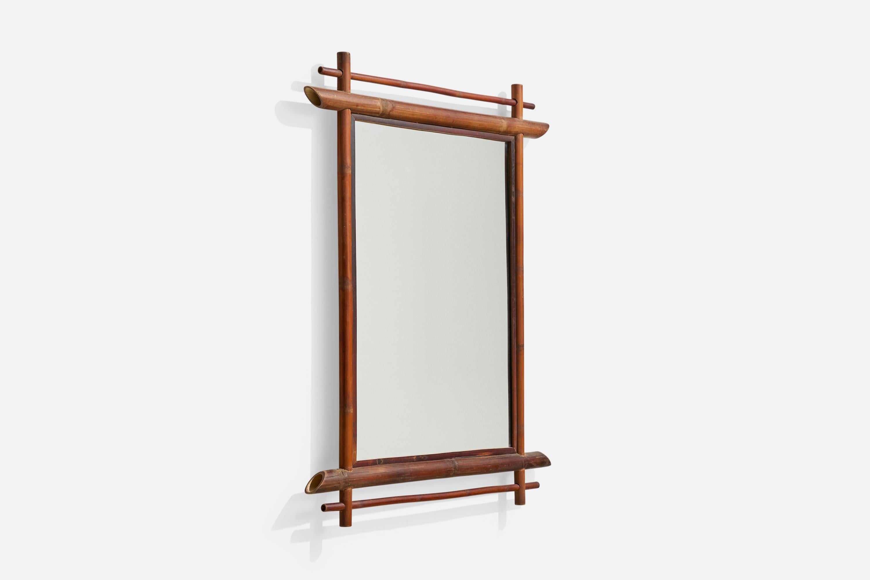 Mid-Century Modern Italian Designer, Rectangular Wall Mirror, Bamboo, Mirror, Italy, 1960s For Sale