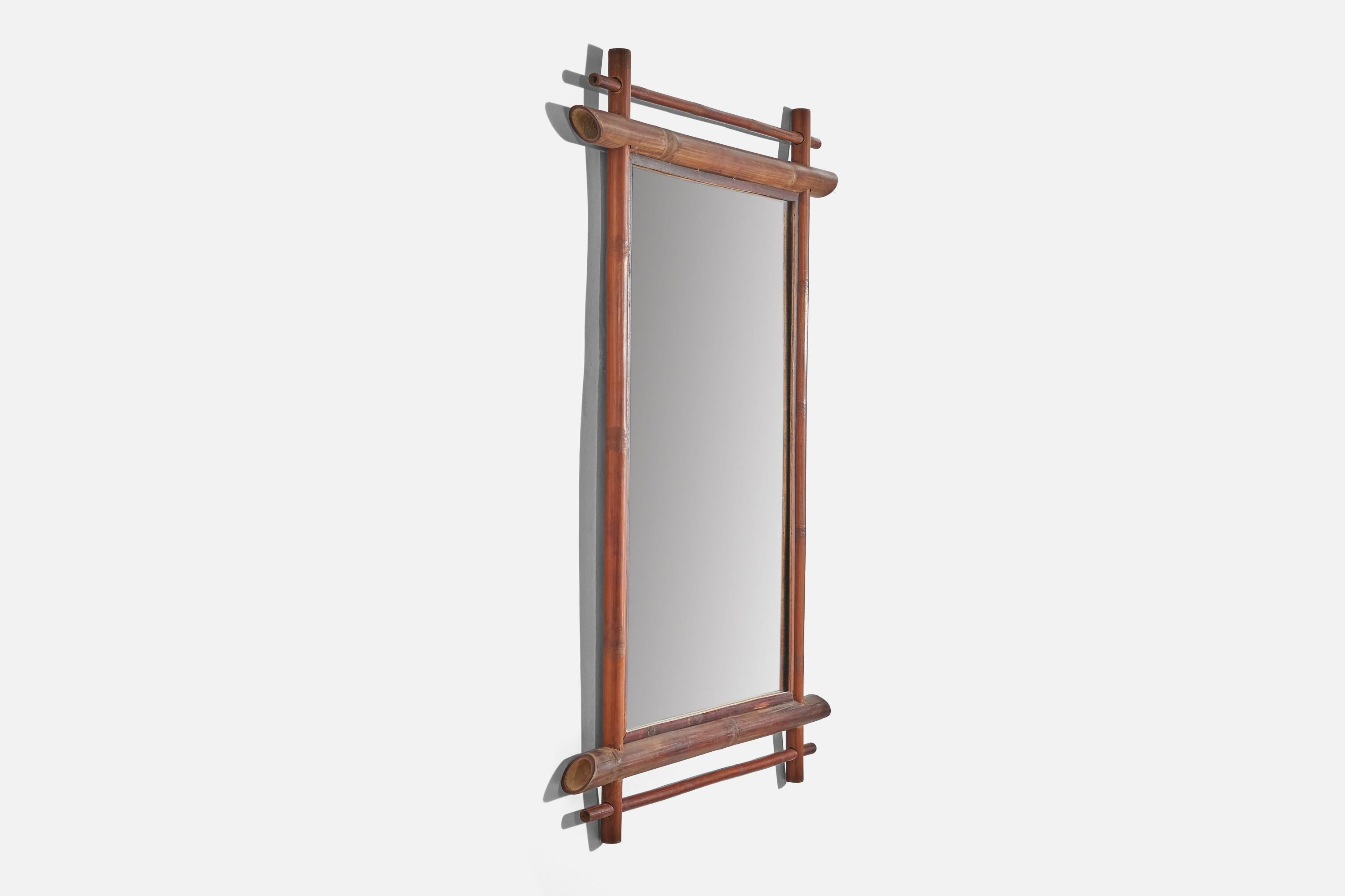 Mid-20th Century Italian Designer, Rectangular Wall Mirror, Bamboo, Mirror, Italy, 1960s For Sale