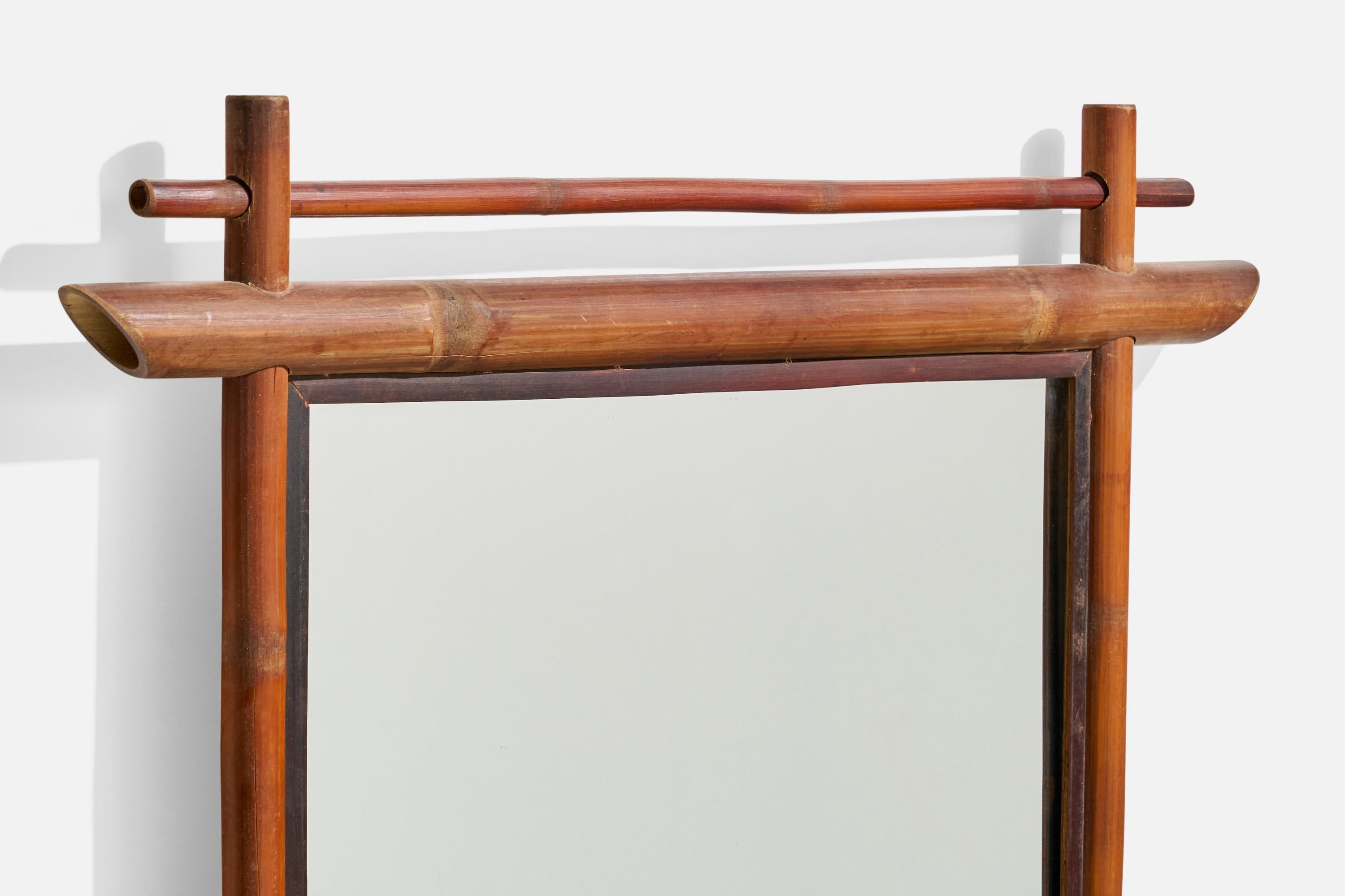 Mid-20th Century Italian Designer, Rectangular Wall Mirror, Bamboo, Mirror, Italy, 1960s For Sale