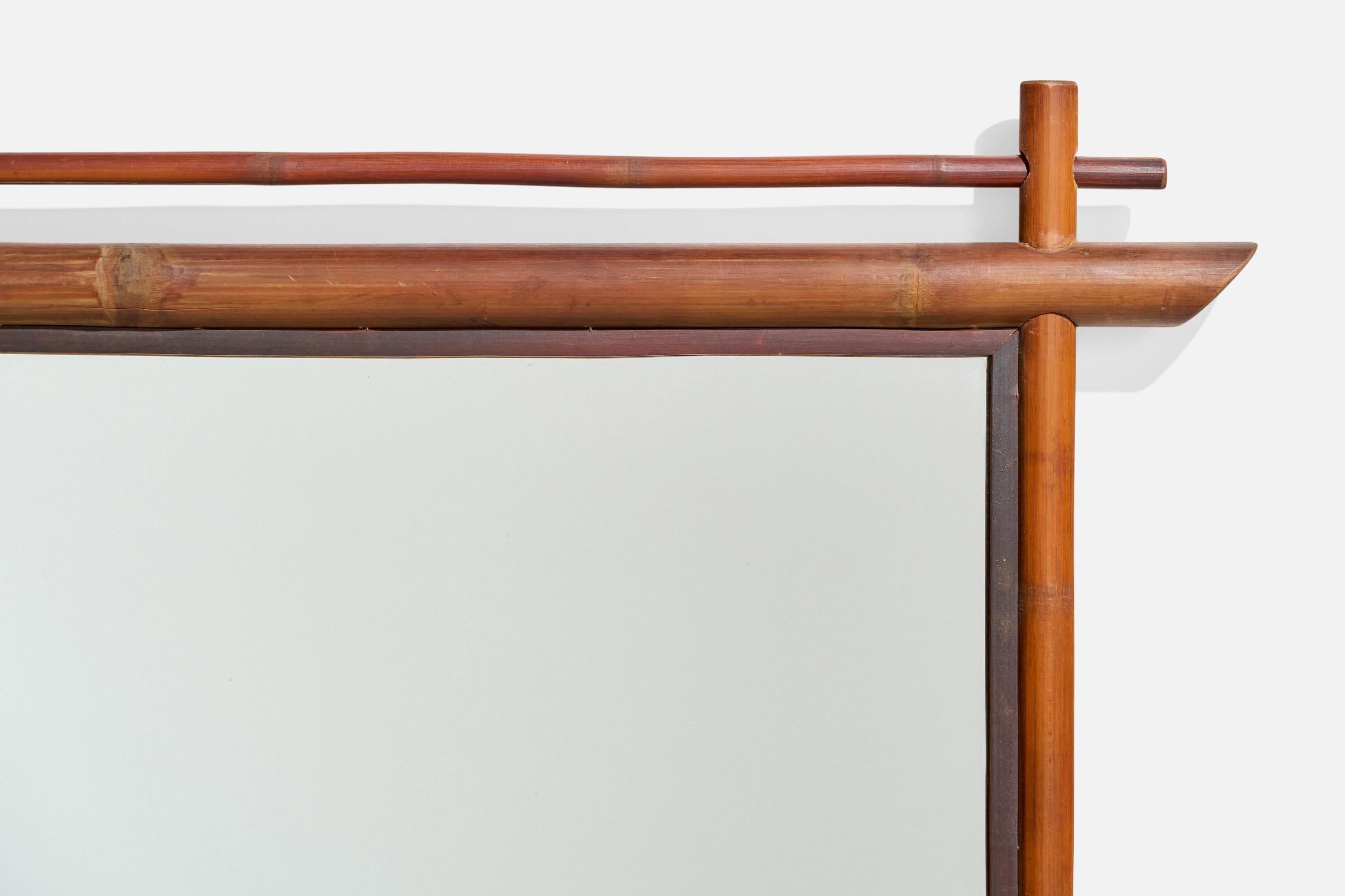 Italian Designer, Rectangular Wall Mirror, Bamboo, Mirror, Italy, 1960s For Sale 1