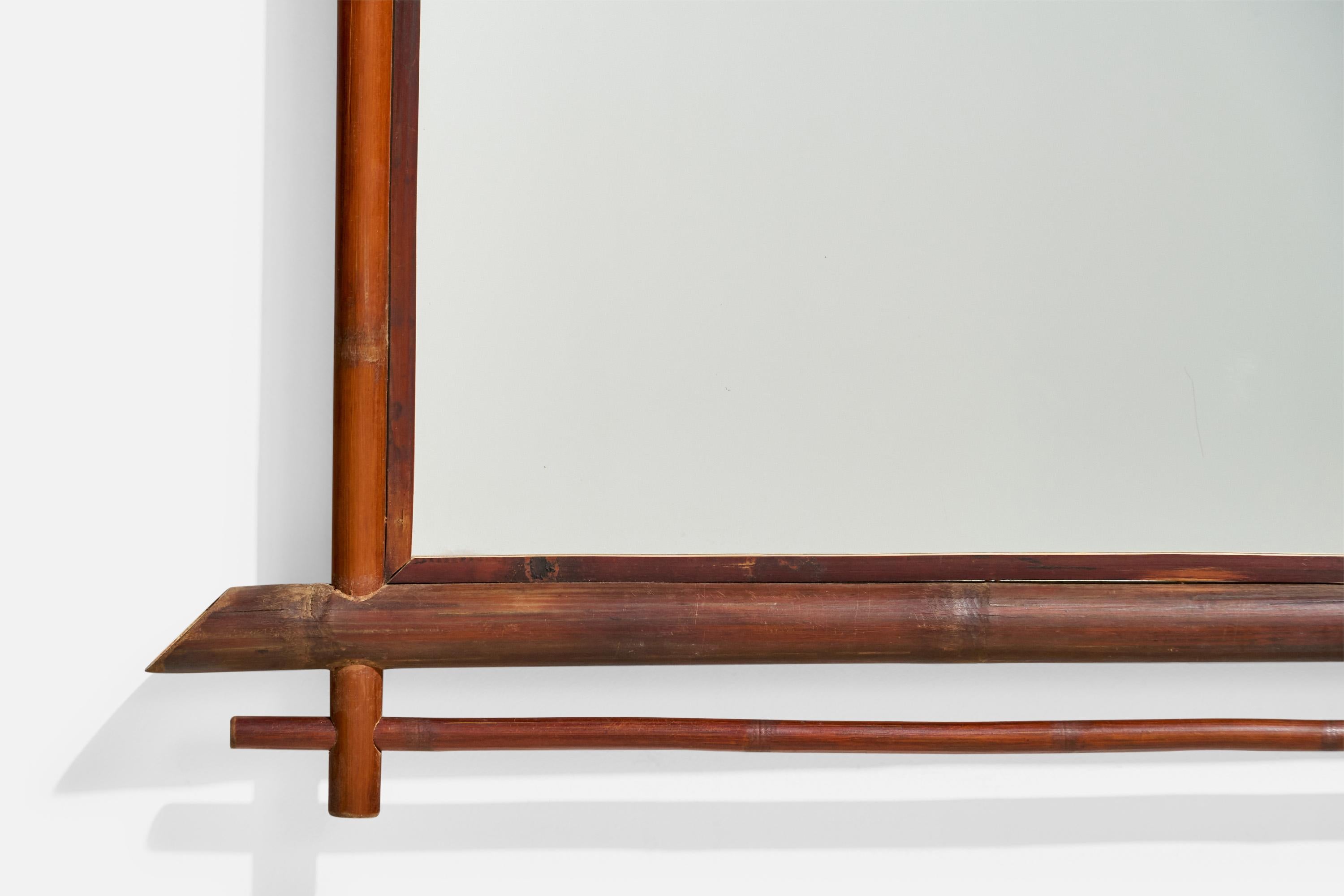 Italian Designer, Rectangular Wall Mirror, Bamboo, Mirror, Italy, 1960s For Sale 2