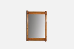 Italian Designer, Wall Mirror, Bamboo, Rattan, Italy, c. 1950s