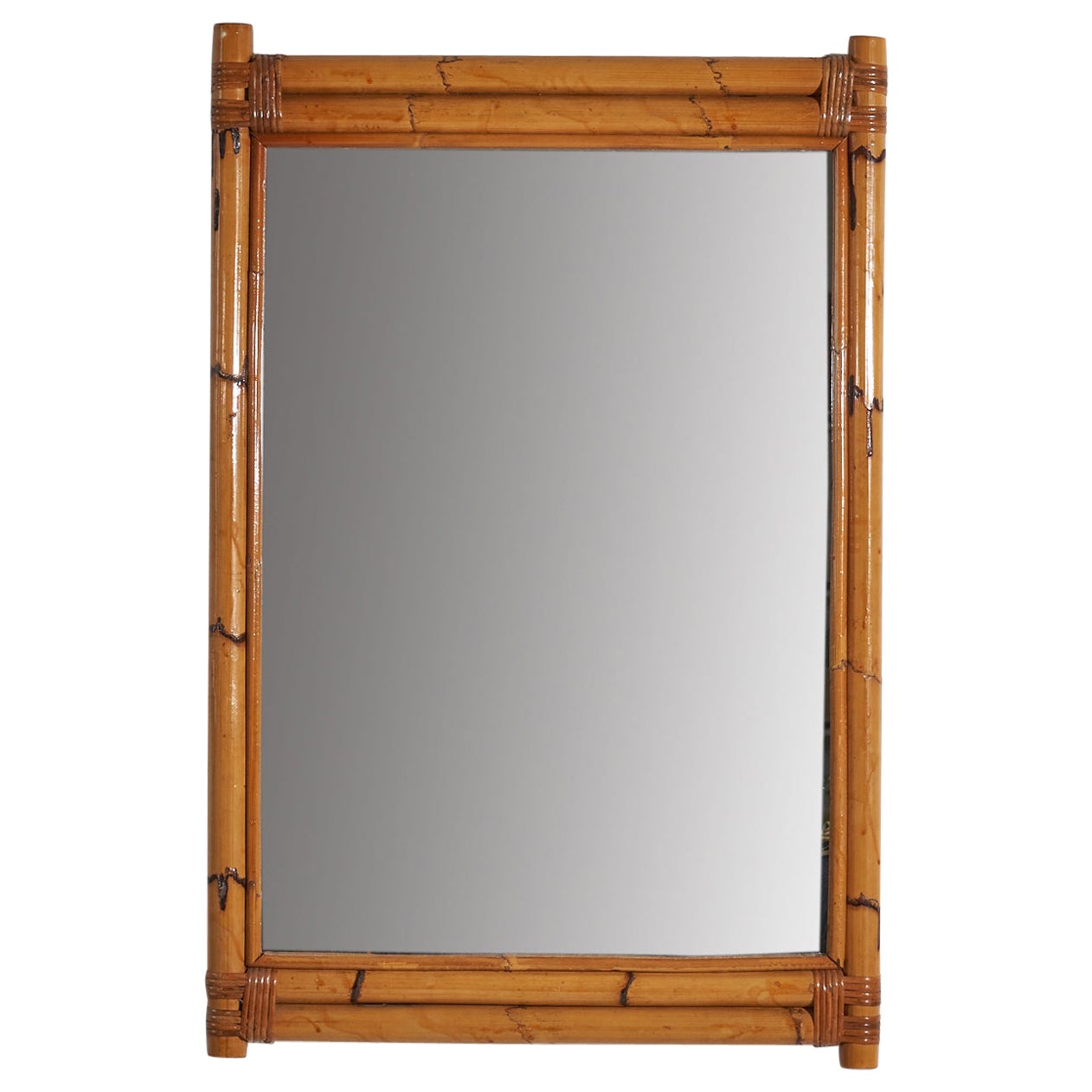 Diseñador italiano, Espejo de pared rectangular, bambú, ratán, Italia, c. 1950