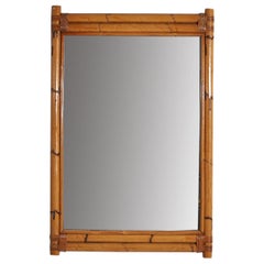 Diseñador italiano, Espejo de pared rectangular, bambú, ratán, Italia, c. 1950